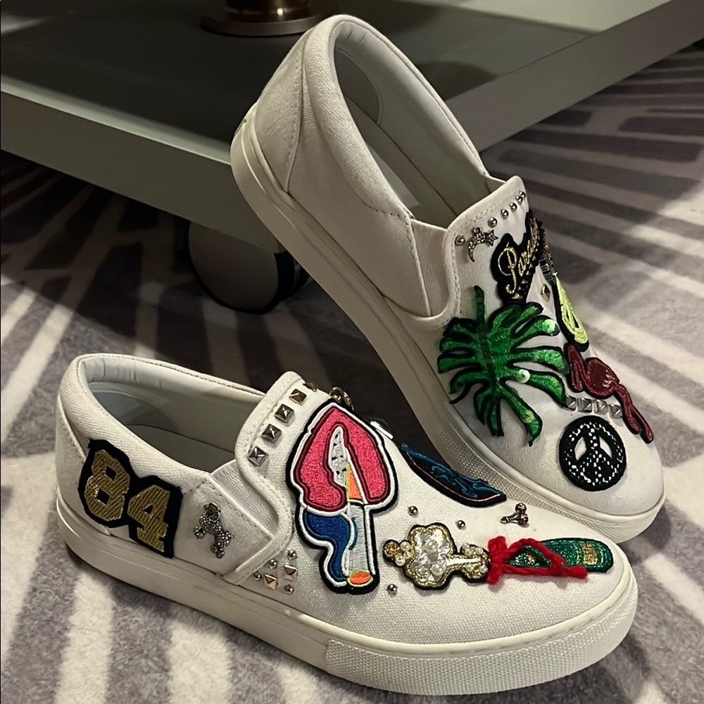 Marc Jacobs White Slip-Ons with Colorful Details